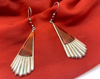 Carnelian & Sterling Earrings, Vintage Hand Crafted Drop Earrings for Pierced Ears