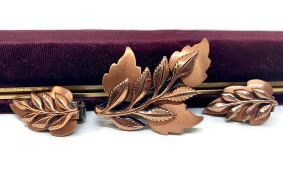 Vintage Renoir Copper Leaf Brooch and Earrings De… - image 3