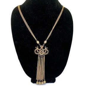 Gold Tassel Necklace, Vintage 1970s Multi-strand Chain Necklace image 1