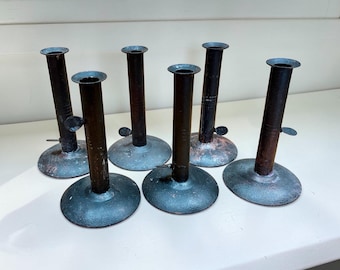 Vintage Primitive-Style Hog Scraper Candlestick Collection: Set of 6 Reproduction Antique Candle Holders
