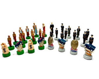 Chessmen for Cops vs Robbers, Vintage Summit Collection Chess Game, Set of 32 Hand Painted Figurines, H19, No Board