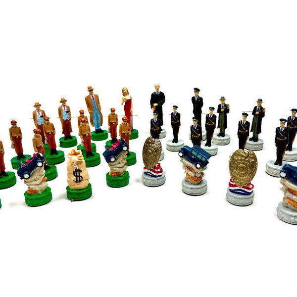 Chessmen for Cops vs Robbers, Vintage Summit Collection Chess Game, Set of 32 Hand Painted Figurines, H19, No Board