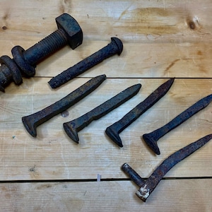 Antique Railroad Bolts & Spikes, Vintage Blacksmith Hardware for Collections, Crafts, Remodeling, Industrial Decor