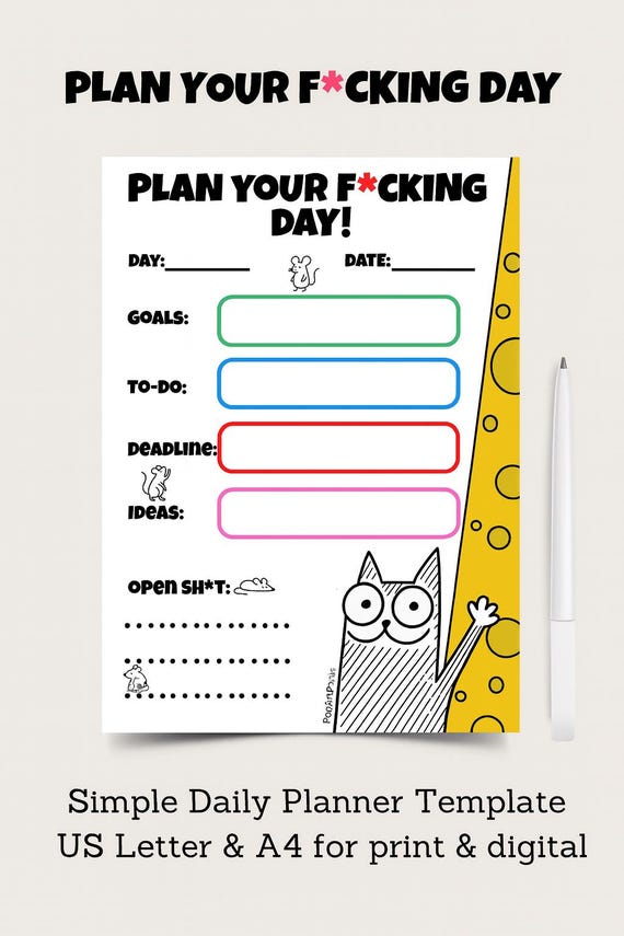 US Letter: Funny Cat Daily Planner Printable | Sarcastic Cat & Mice To-Do List | PopArtPanic™ Instant Download PDF