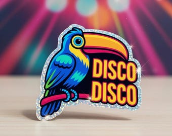 Disco Disco Toucan Sticker – Funny Glitter Bird Vinyl, Party & Festival Decal