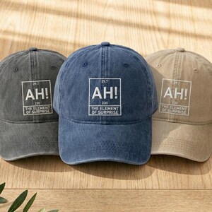 Funny Chemistry Hat AH Element of Surprise, Nerd Embroidered Dad Cap, Science Joke Baseball Cap, Gift for Chemist Geek