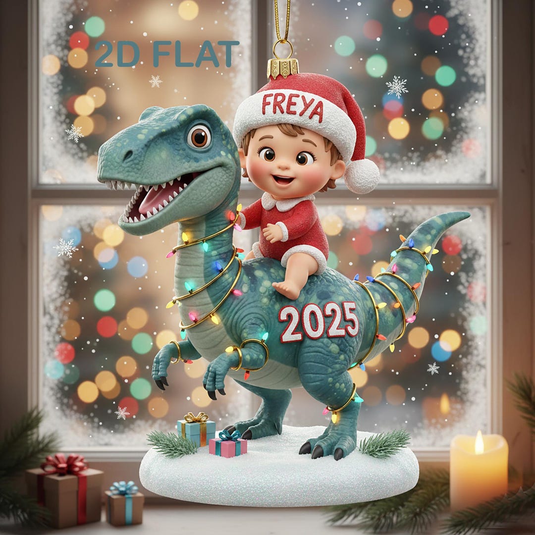 Woman Riding Raptor Personalized Girl Riding Velociraptor Christmas Acrylic Ornament 2025 ...
