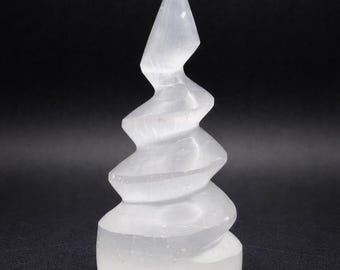Selenite Spiral Tower – Natural Crystal Point
