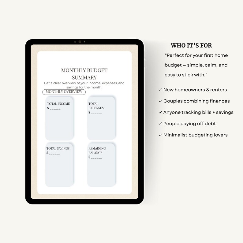 Budget Display New Home Budget Planner Printable, Monthly Finance Tracker, House ...