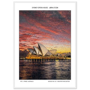Jorn Utzon Sydney Opera House Art Print, Modernist Architecture Poster, Australia Wall Art, Framed Print 50x70, A4 Architecture Studio Decor
