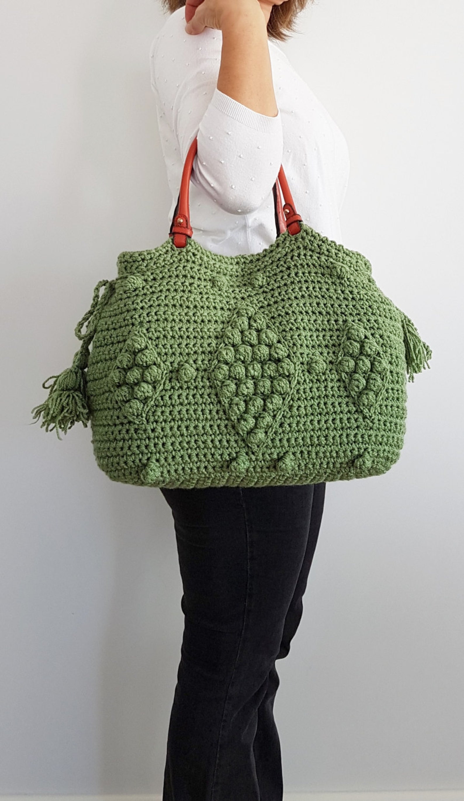 Green Bag Leather Green Bag Knit Accessories Girlfriend Gift Etsy