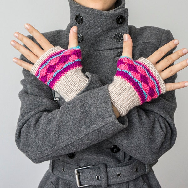Pink Fingerless Winter Gloves Crochet Fingerless Arm Warmers Handmade Gloves For Her Fashion Accessories  Mittens Women Fingerless