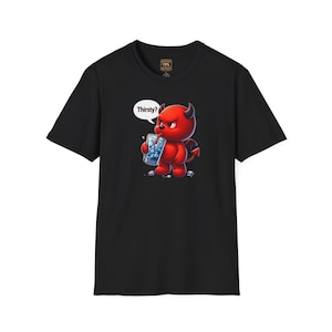 Thirsty Devil Cartoon T-Shirt: Unisex Halloween Party Tee
