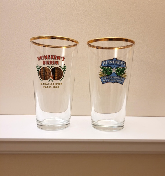 Set aus 2 Vintage-Heineken-Biergläsern mit Goldrand; 12,7 cm hoch, guter Zustand