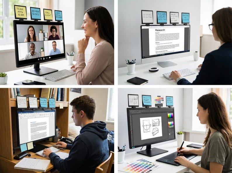 Clip-on Monitor Note Holder: Sticky and Plain Paper Note Display System ...