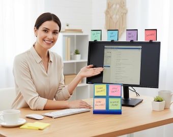 Clip-On Monitor Note Holder: Sticky and plain paper note display system. Desk Decor