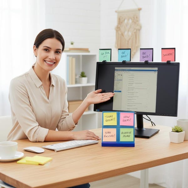 Clip-On Monitor Note Holder: Sticky and plain paper note display system. Desk Decor