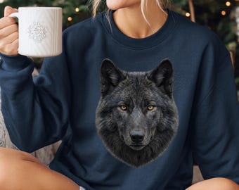 Black Wolf Head Sweatshirt: Dark Wildlife Animal Portrait Crewneck