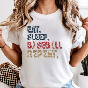 Eat Sleep Baseball Repeat T-Shirt: Funny Retro Baseball Lover Tee