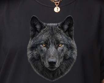 Dark Alpha Wolf T-Shirt: Bold Wildlife Animal Portrait Tee