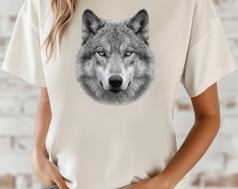 Blue Eyed Wolf T-Shirt: Spirit Animal Wildlife Portrait Tee