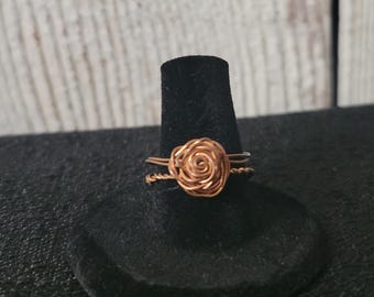Wire-Wrapped Copper Rose Ring – Handmade Floral Statement Jewelry