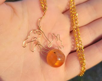 Handmade Wire Wrapped Dog Pendant with Chain and Carnelian Stone