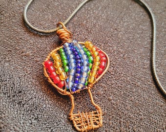 Copper Handmade Wire Wrapped Hot Air Balloon Beaded with Glass Seed Beads