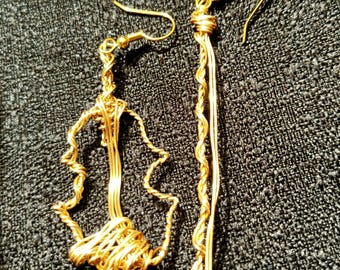 Gold Colored Handmade Wire Wrapped Violin/Viola Earrings