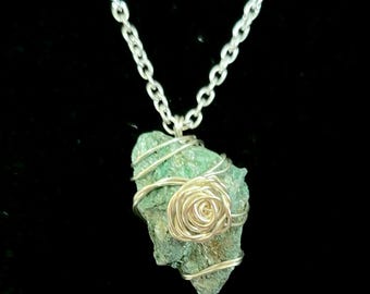 Raw Handmade Wire Wrapped Amazonite Silver Rose Necklace