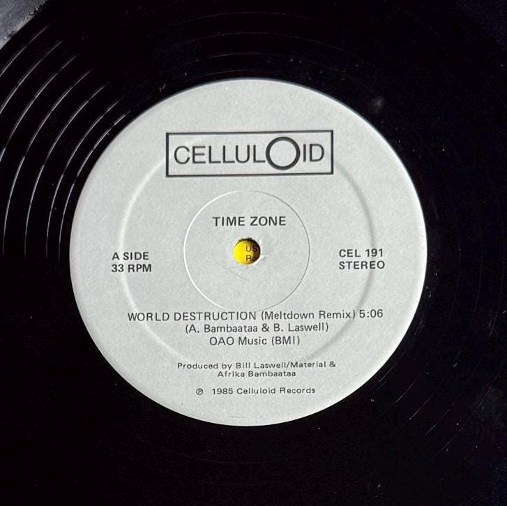 Vintage 1985 Time Zone “WORLD DESTRUCTION“ Meltdown Remix Vinyl