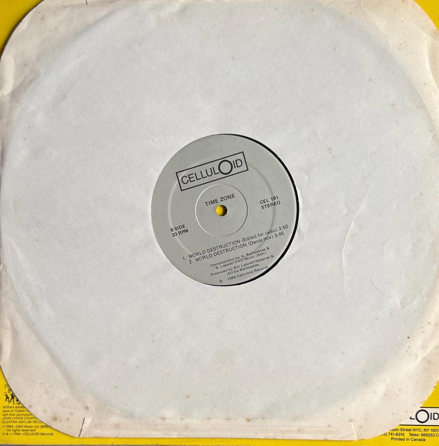Vintage 1985 Time Zone “WORLD DESTRUCTION“ Meltdown Remix Vinyl