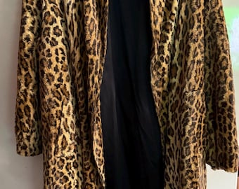 Vintage Leopard Print Wollschaukel Mantel: Sara Roberts, Made in USA (S-M)