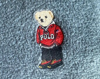 Manta vintage de Ralph Lauren con diseño de osito de peluche, fabricada en EE. UU., 50" x 68", 100% poliéster. De segunda mano, en excelente estado.