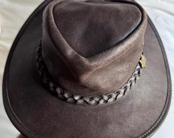 BC Hats Australian Brown Leather Outback Hat Genuine Steer  display picture 3