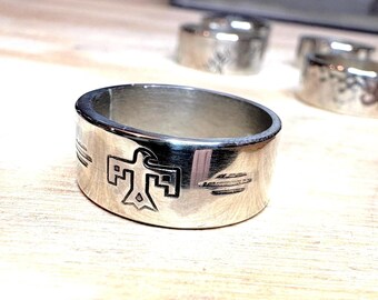 Thunderbird Stamped 8mm Wide Band Ring