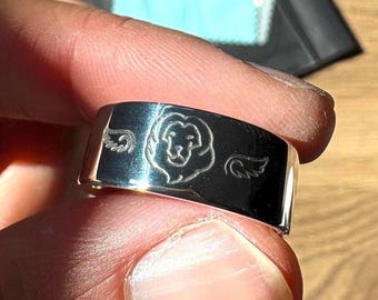 Winged Lion Ring - 925 Sterling Silver 8mm Wide Band Hand Stamped
