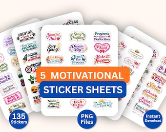 Motivational Sticker Bundle PNG,Inspirational Quote Stickers,5 Printable Sticker Sheets,Positive Quotes,Instant Download
