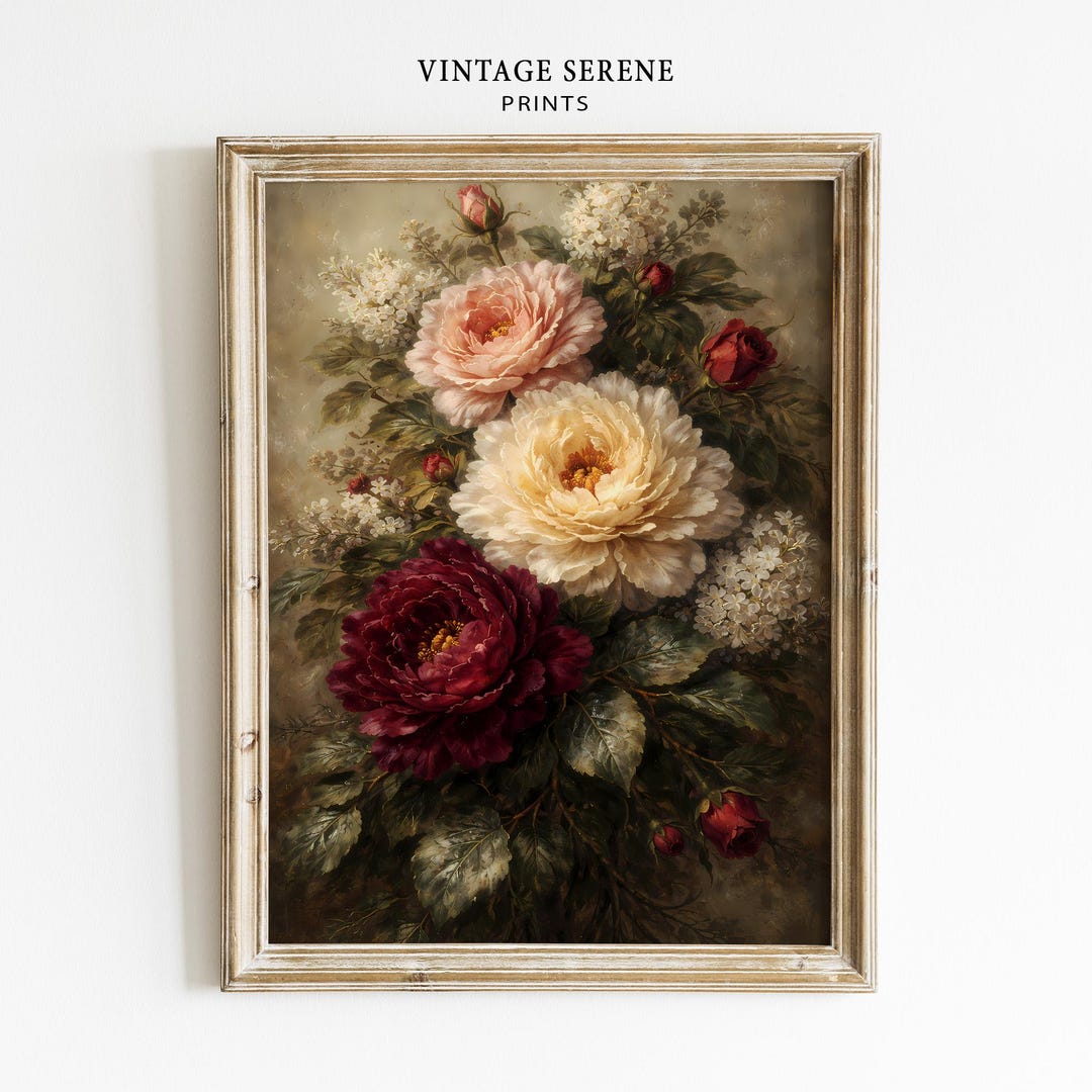 Moody Vintage Floral Wall Art Print | Dark Victorian Flower Artwork ...