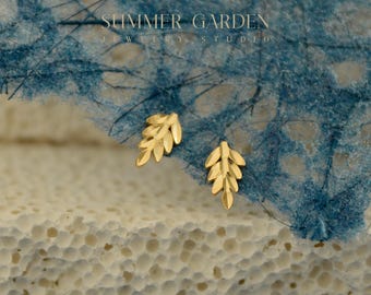 Mini Gold Leaf Earrings – 14K Gold Vermeil Studs, Nature Inspired Minimalist Jewelry, Everyday Earrings, Gift for Her