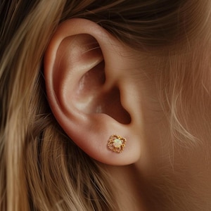Dainty Opal Stud Earrings: 14K Gold Vermeil, Minimalist Jewelry