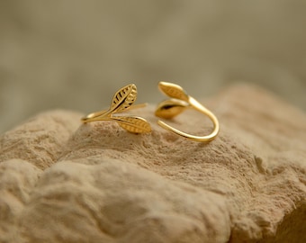 14K Gold Leaf Hoop Earrings, Sterling Silver Minimalist Bridesmaid Jewelry