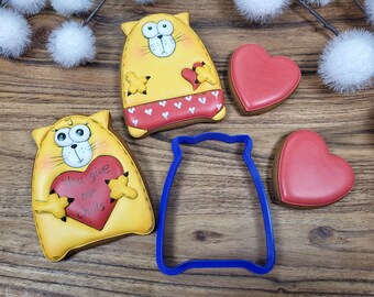 Lovey-Dovey Kitty – Valentine’s Day Cookie Cutter STL File | 3D Printer Model | One Size | Instant Download