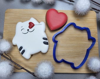 Cat with heart Cookie Cutter STL File | 3D Printer Model | One Size | Instant Download