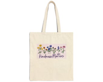 Kindness Matters Floral Design Tote Bag | Wildflowers Cotton Canvas Reusable Bag