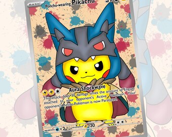 Poncho-wearing Pikachu Lucario | Custom Card Fan Art Pokemon TCG