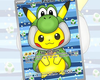 Poncho-wearing Pikachu Yoshi | Custom Card Fan Art Pokemon TCG