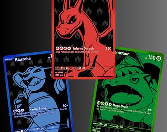Charizard, Blastoise and Venusaur Monochromatic | Custom Cards Fan Art Pokemon TCG