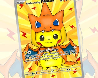 Poncho-wearing Pikachu Charizard | Custom Card Fan Art Pokemon TCG
