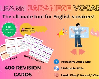 Japanese Flashcards for Adults — 400 Beginner Words, PDF + Anki Deck + Interactive HTML with Audio